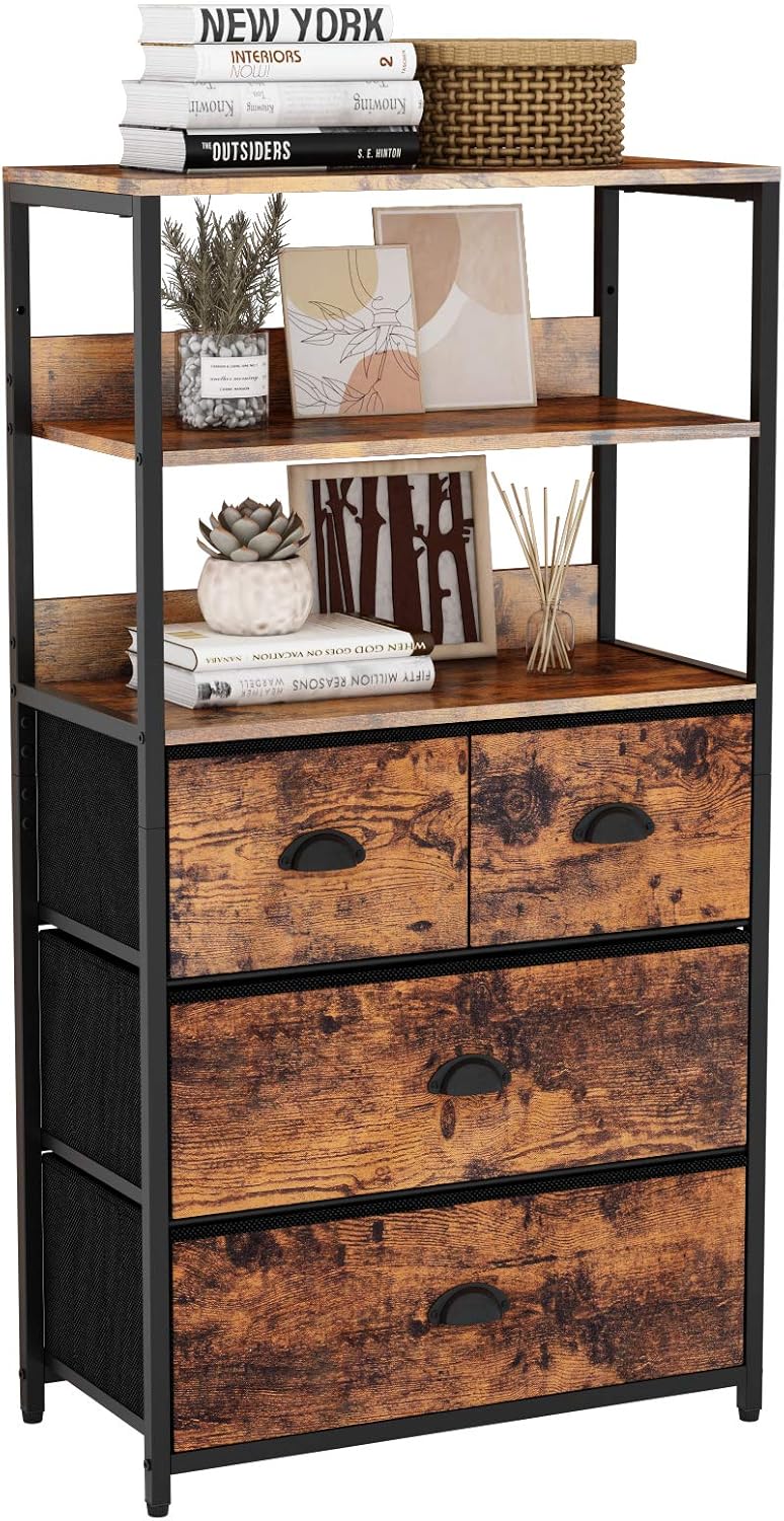 4 Drawer Fabric Dresser with 3-Tiers Wood Shelf V248568