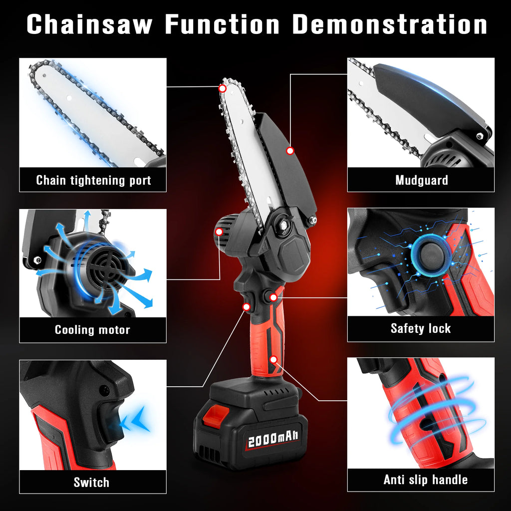 6-Inch Cordless Mini Chainsaw with 2 Batteries P586