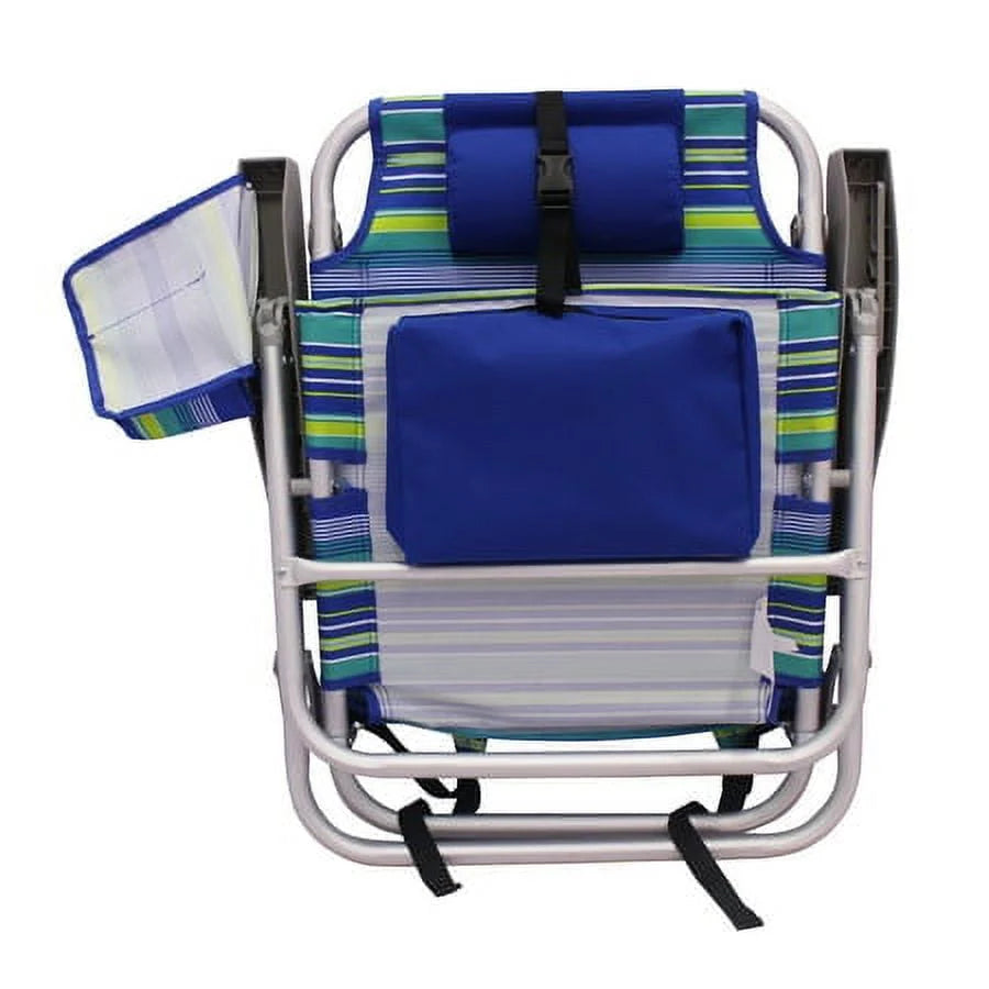2-Pack Lay-Flat Backpack Chair Blue & Green Stripe C6372