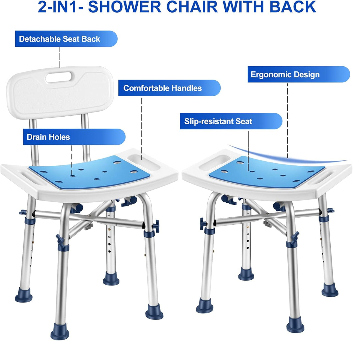 Nonslip Shower Chair with Back Padded Seat T77315