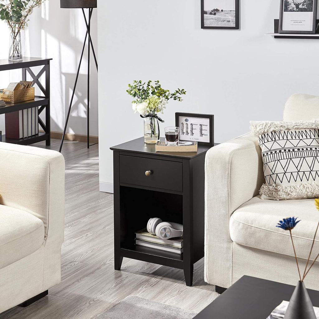 1 Drawer 2-Tier Wooden Sofa Side Table Black V733