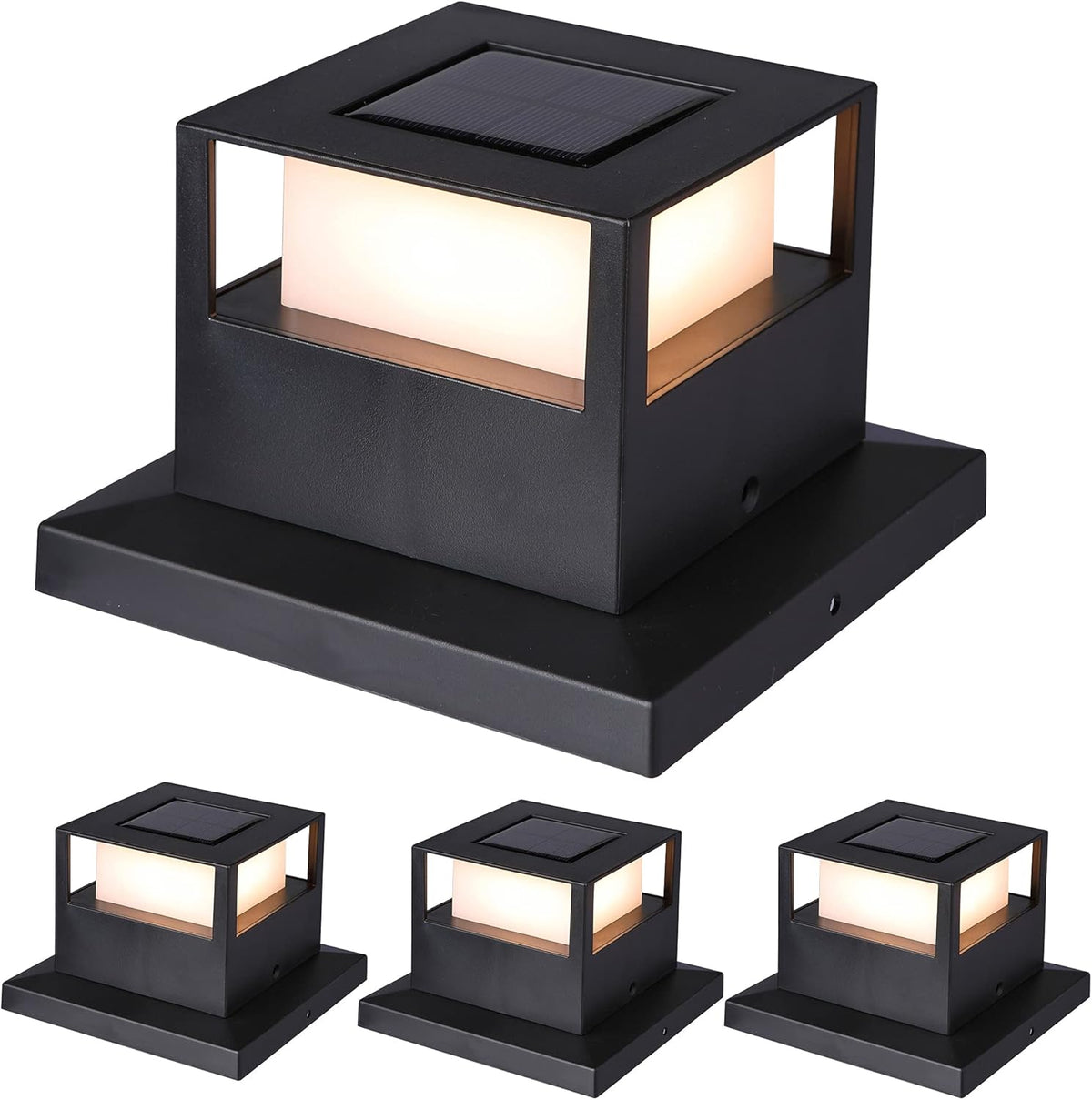 4 Pack Solar Post Lights, 20 Lumen Warm White LED, Fits 4x4, 5x5 or 6x6 Wooden Posts T206538
