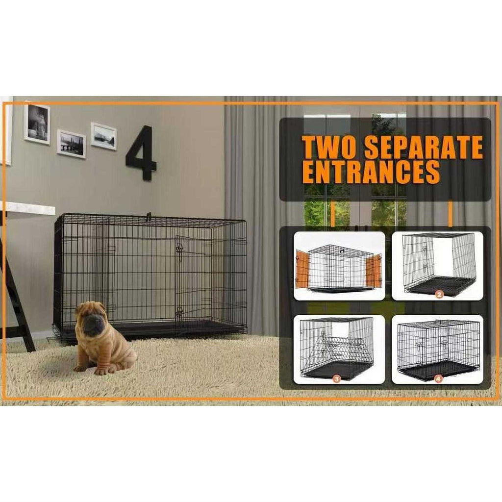 42 Inch Double-Door Folding Dog Crate with Divider Panel Z389659