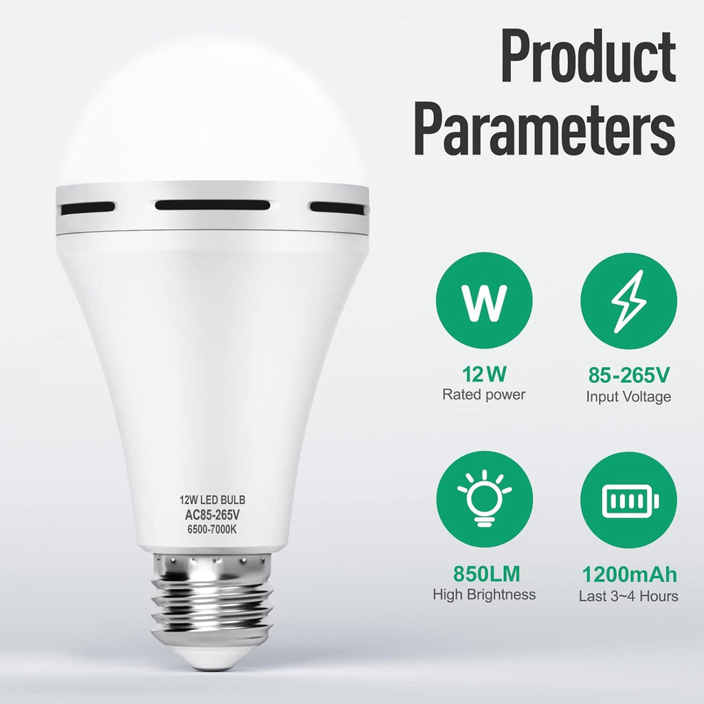 Rechargeable Emergency LED Light Bulb with Hook 1200mAh 12W 10 Pack E117
