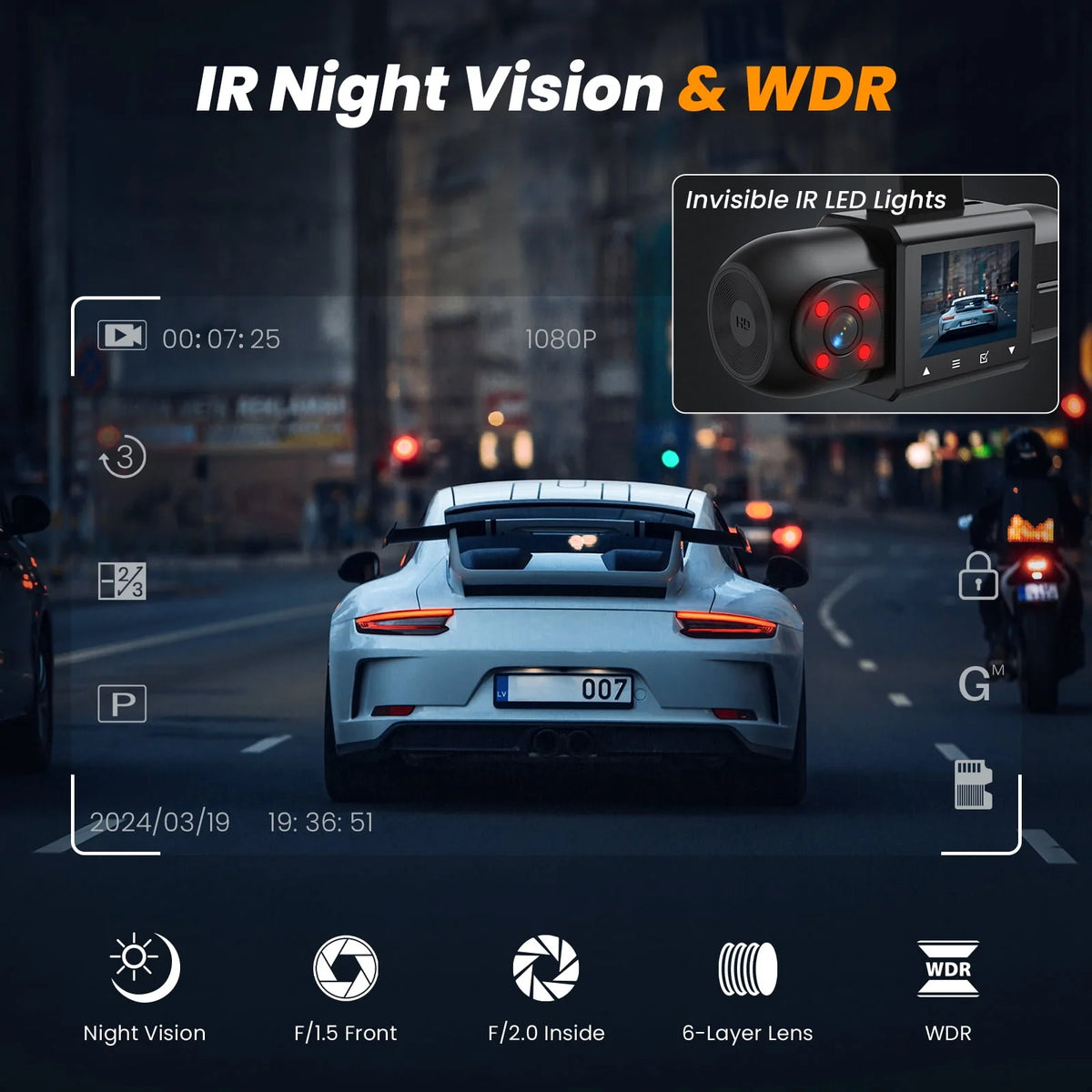 1080P FHD Car Camera with IR Night Vision P95637