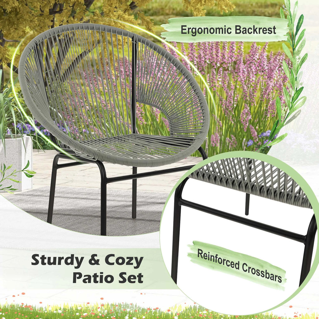 3 Pc Black Plastic Rope Patio Bistro Set Z111004