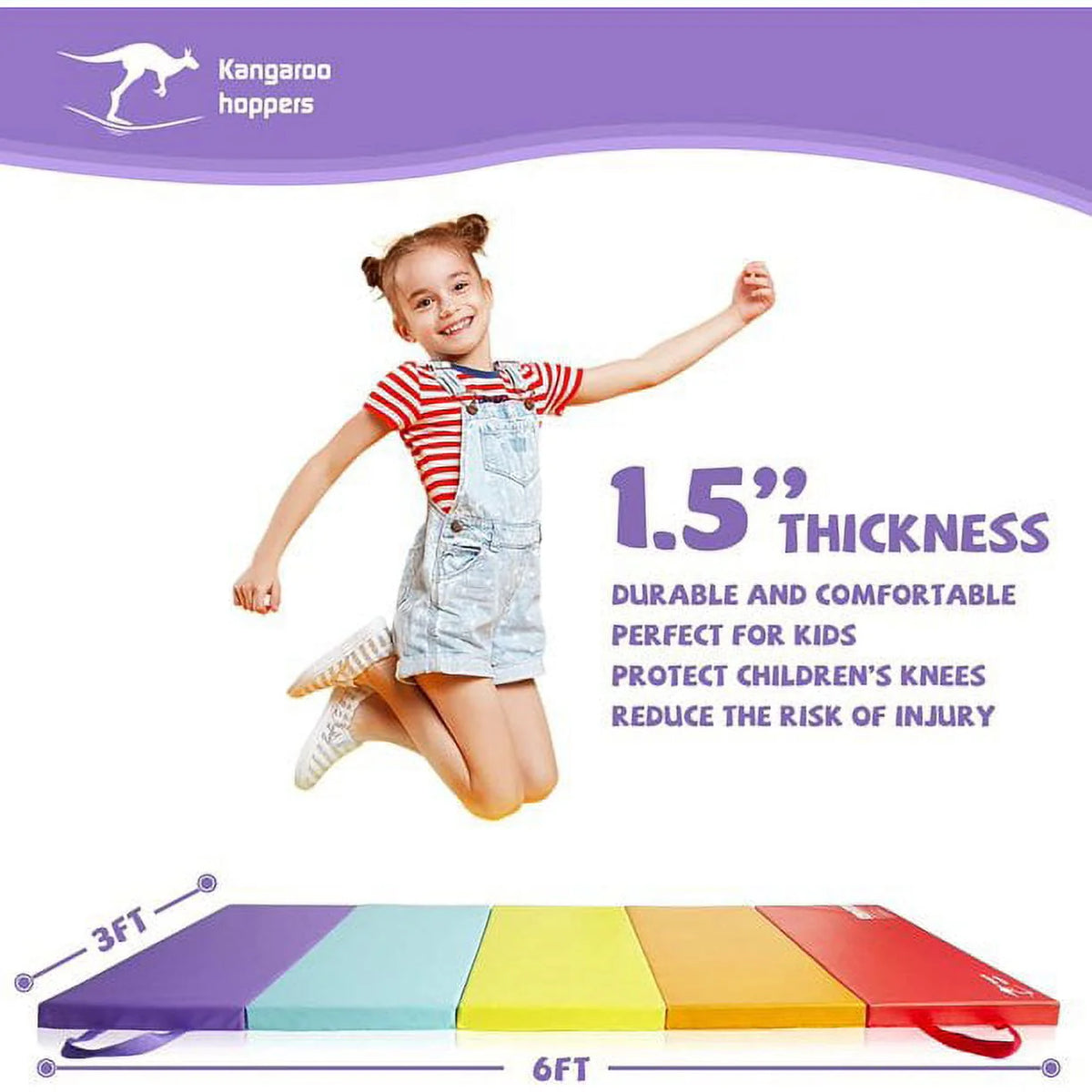 3' x 6' Kids Gymnastics Mat with Carrying Handles T35307