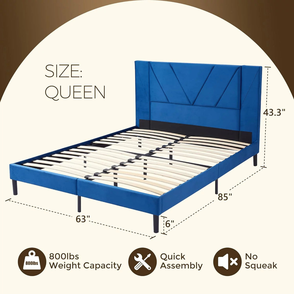 Queen Size Black Velvet Upholstered Platform Bed Frame A922942