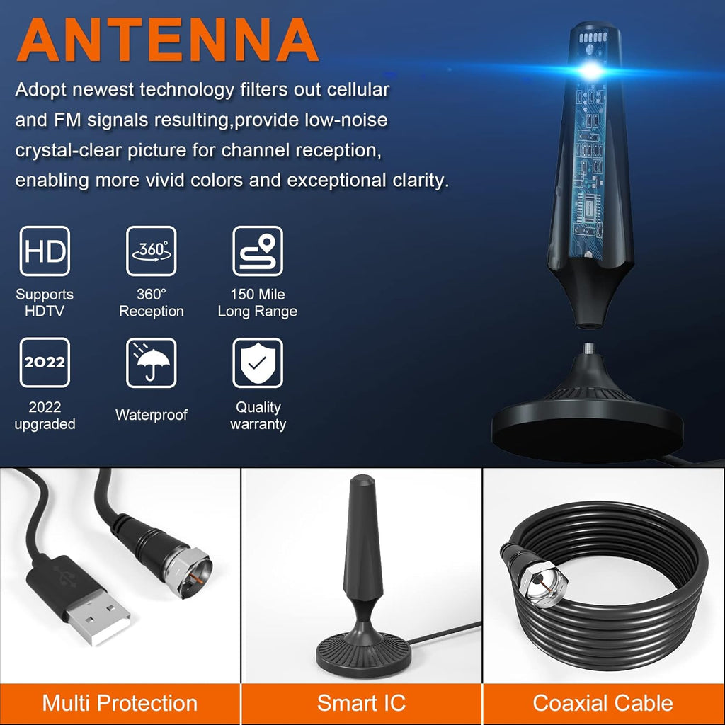 Indoor Amplified HDTV Antenna 300 Miles with 13.4ft Coax Cable F438