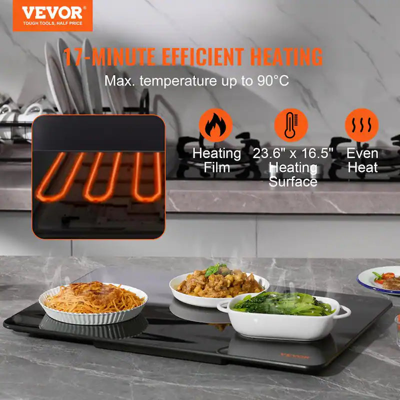 Black Portable Tempered Glass Electric Warming Tray J6934