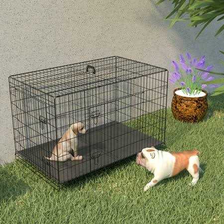 42 Inch Double-Door Folding Dog Crate with Divider Panel Z389659
