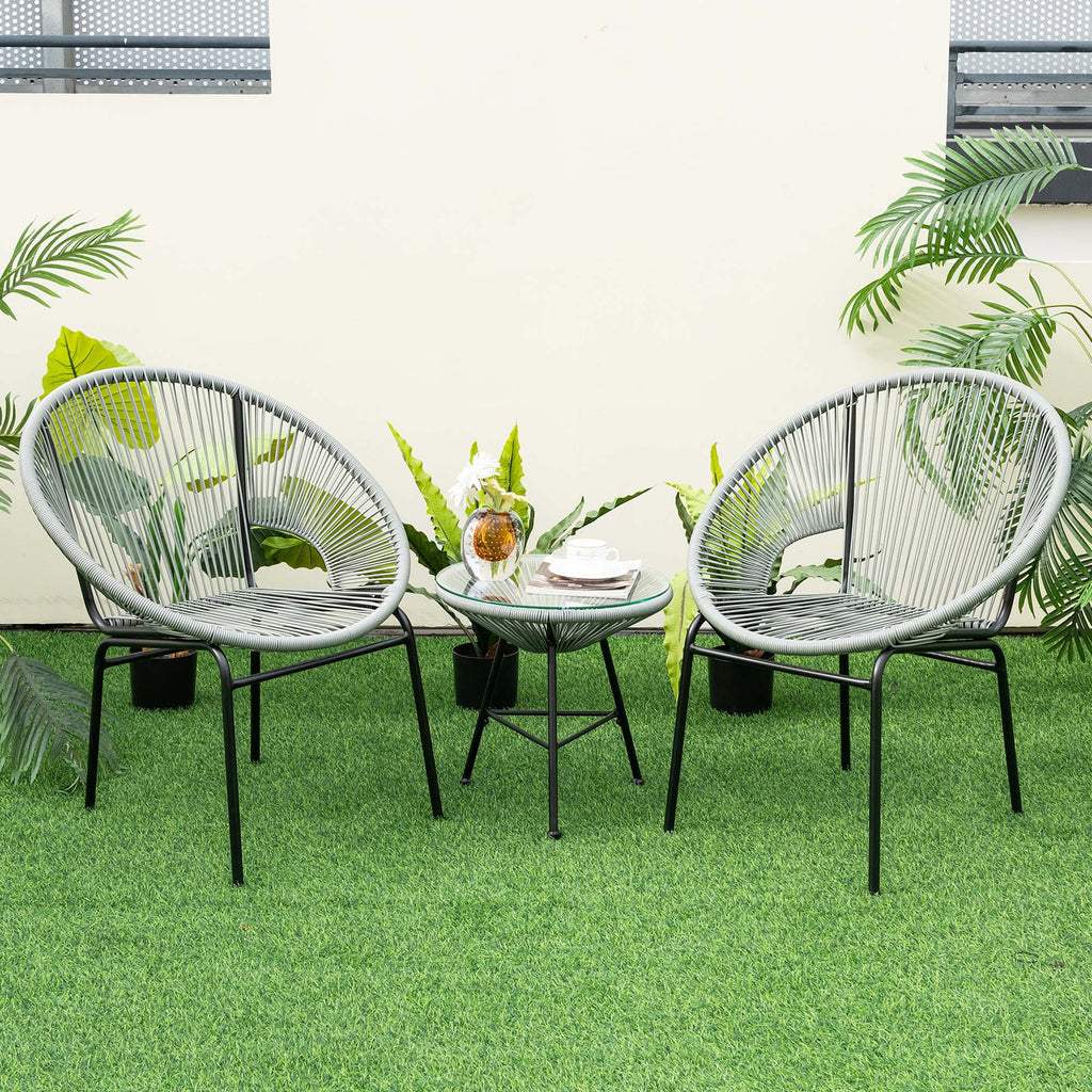 3 Pc Black Plastic Rope Patio Bistro Set Z111004