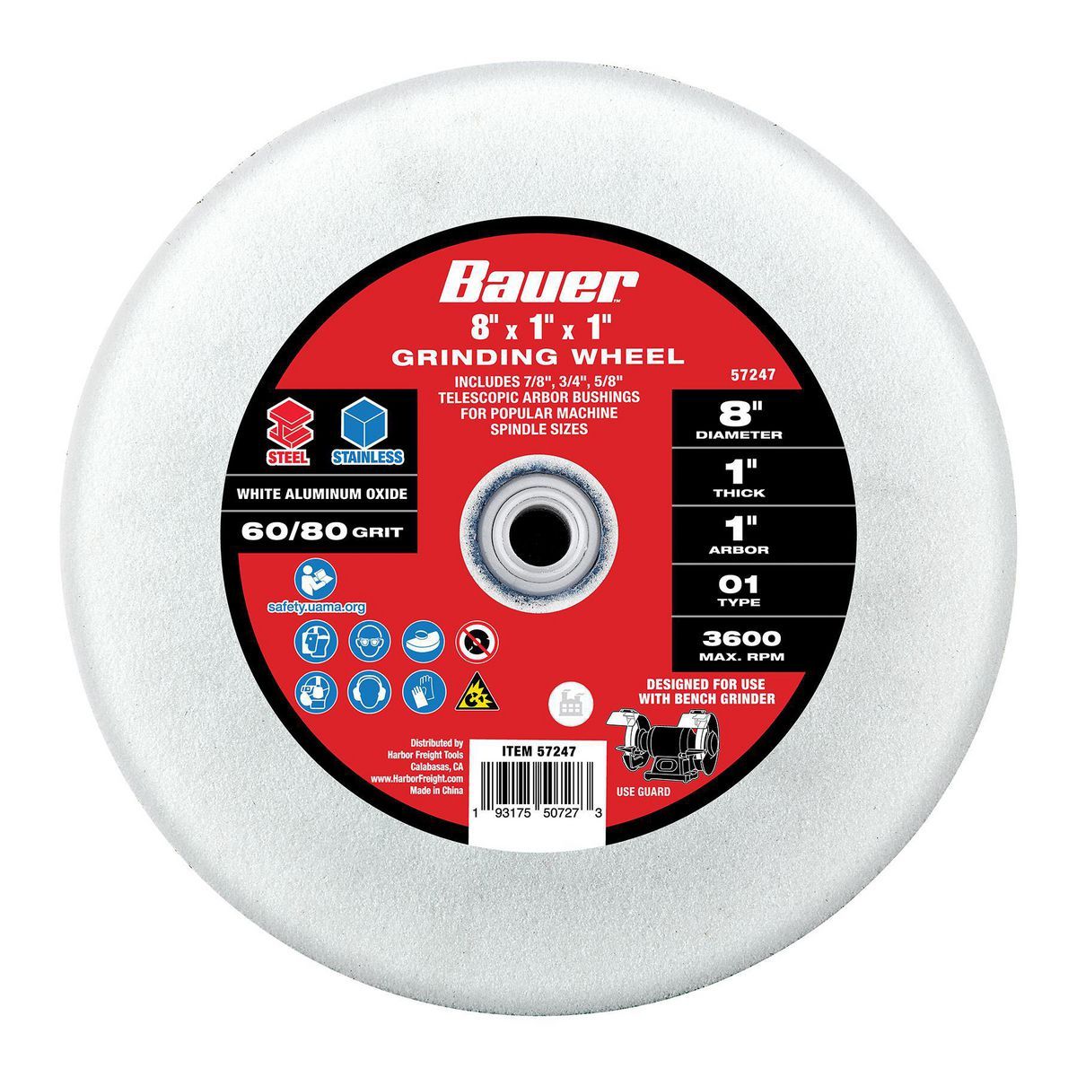 8 in. Bench Grinding Wheel with Arbor and Adapters B9742