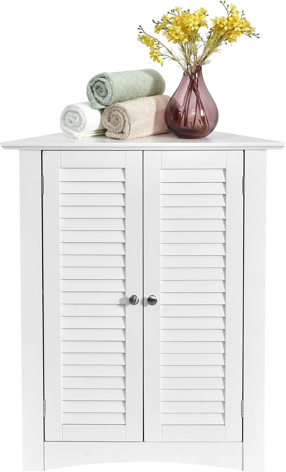Grey Corner Bathroom Cabinet with Double Shutter Doors and Adjustable Shelf B57940