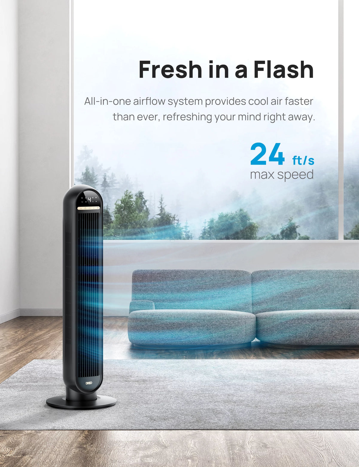 36" Standing Floor Fan with Remote, 90° Oscillating, LED Display U578466