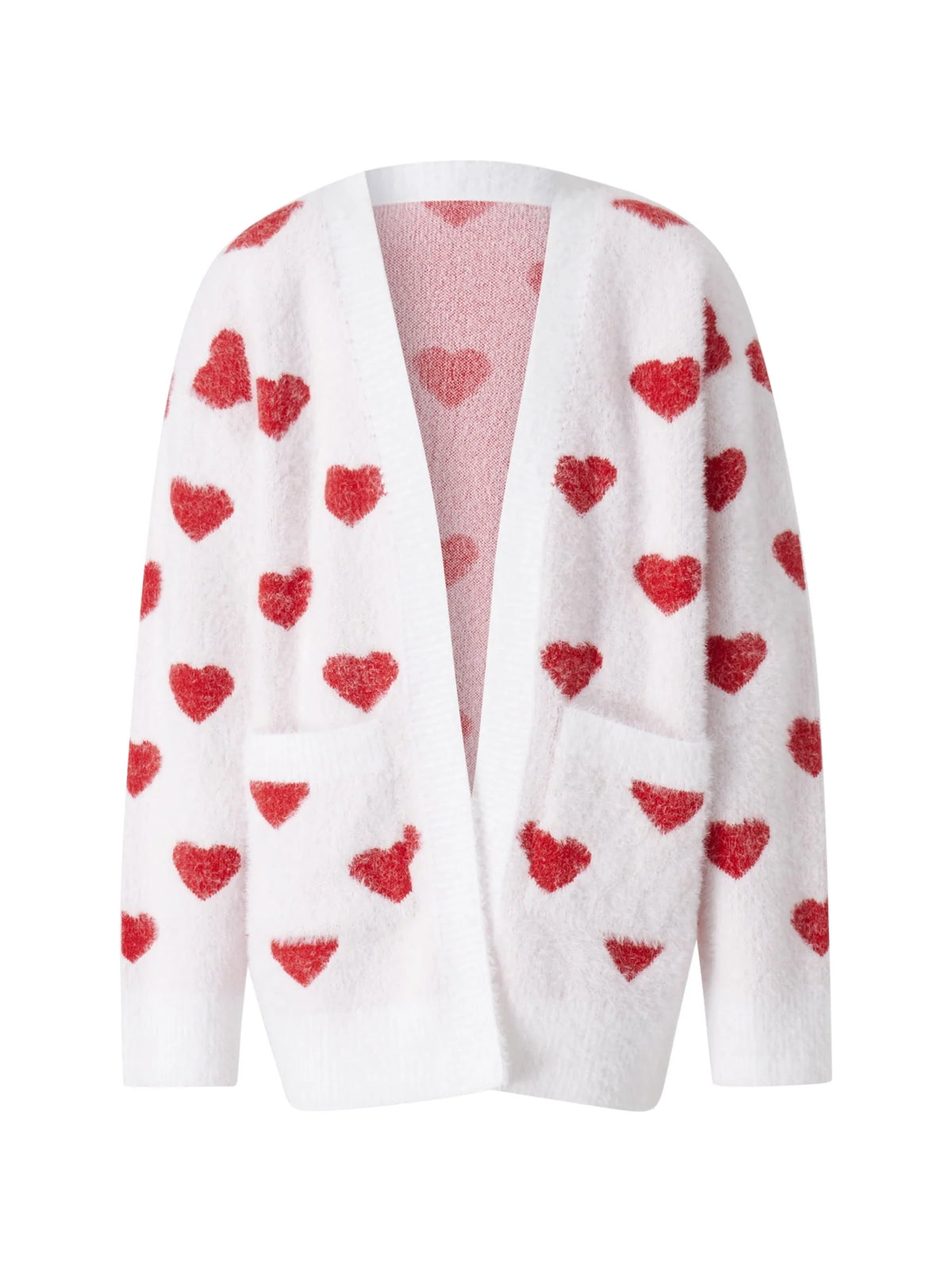 Heart Pattern Long Sleeve Open Front Cardigan Sweater D2628
