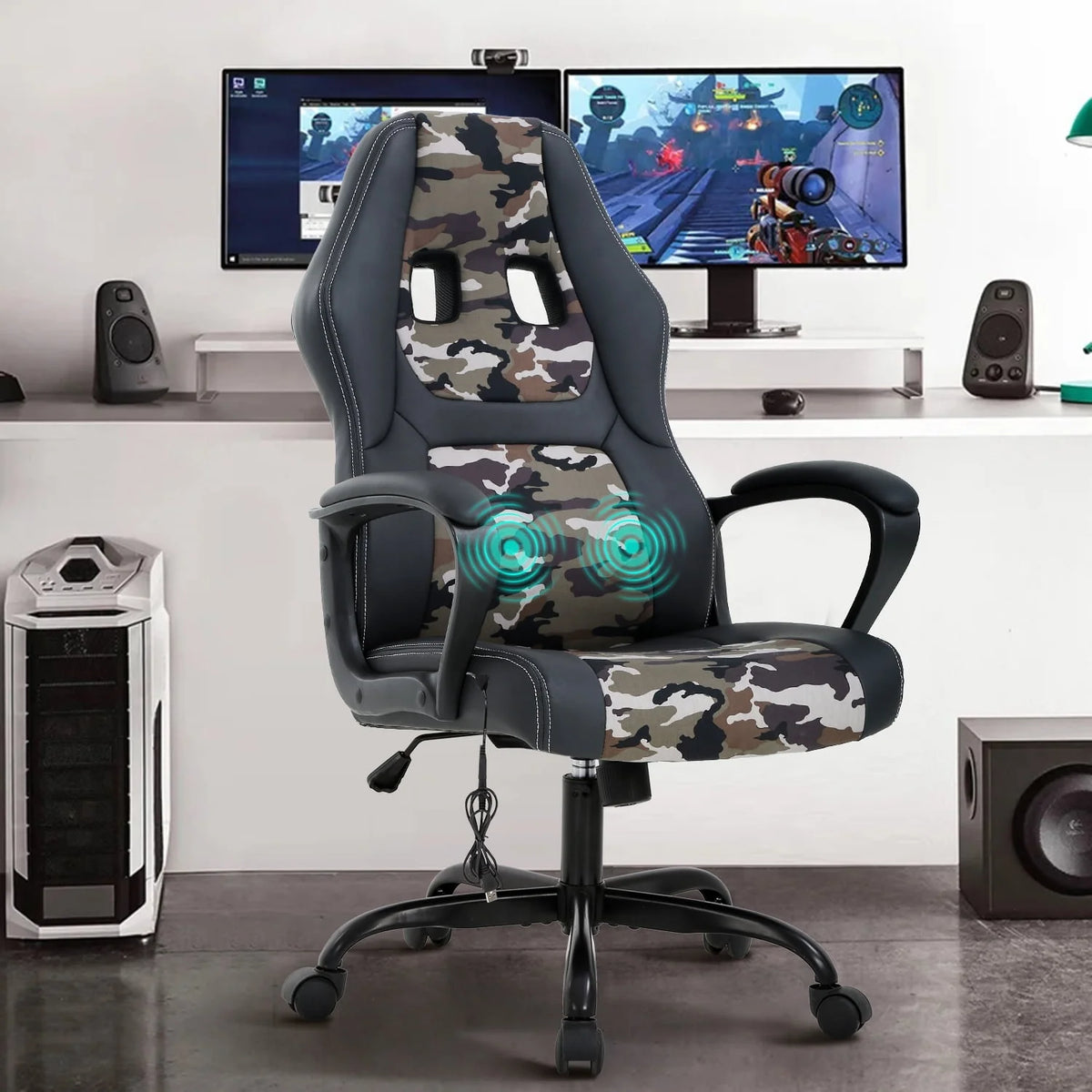Black Adjustable PU Leather Massage Gaming Chair K843117