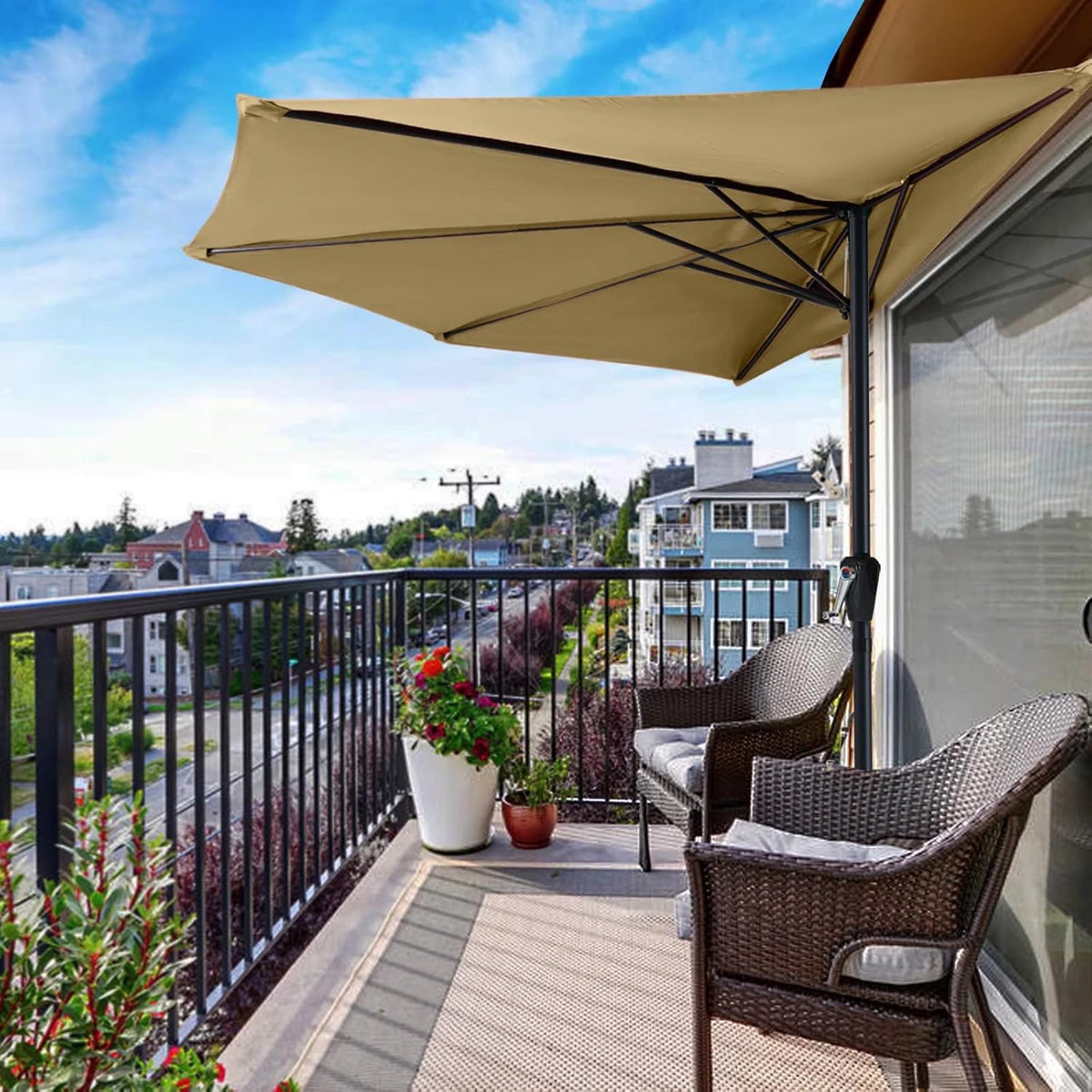 Light Beige Half Round Patio Umbrella O334