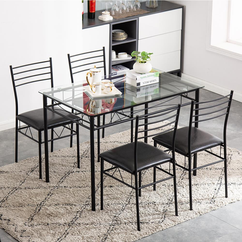 5 Pcs Black Glass Top Dining Set D3330