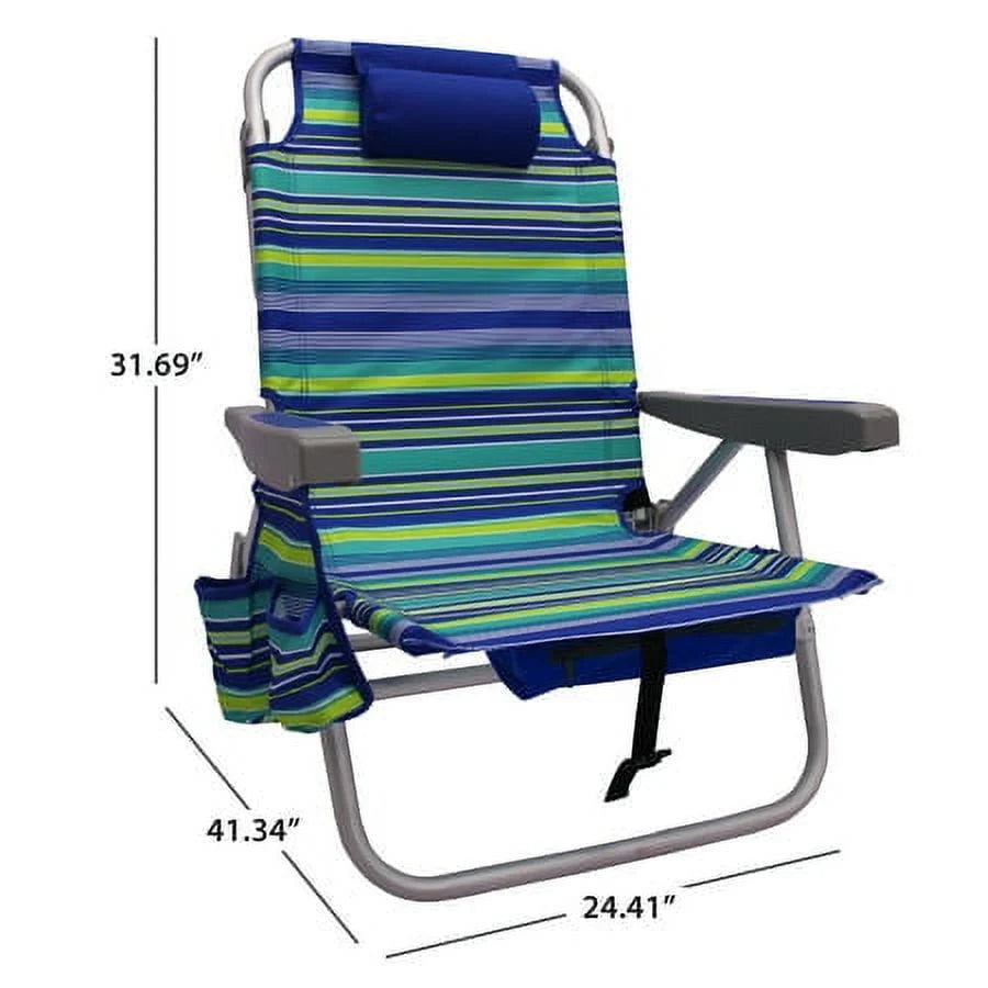 2-Pack Lay-Flat Backpack Chair Blue & Green Stripe C6372