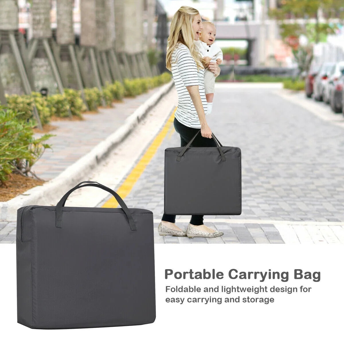 Foldable Baby Playpen Lightweight Crib with Carry Bag Dark Gray V733