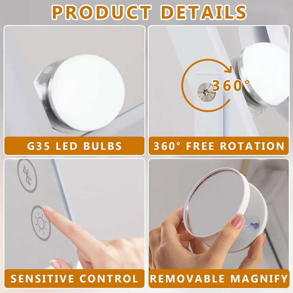 White Bluetooth Hollywood Makeup Mirror with Lights P317536