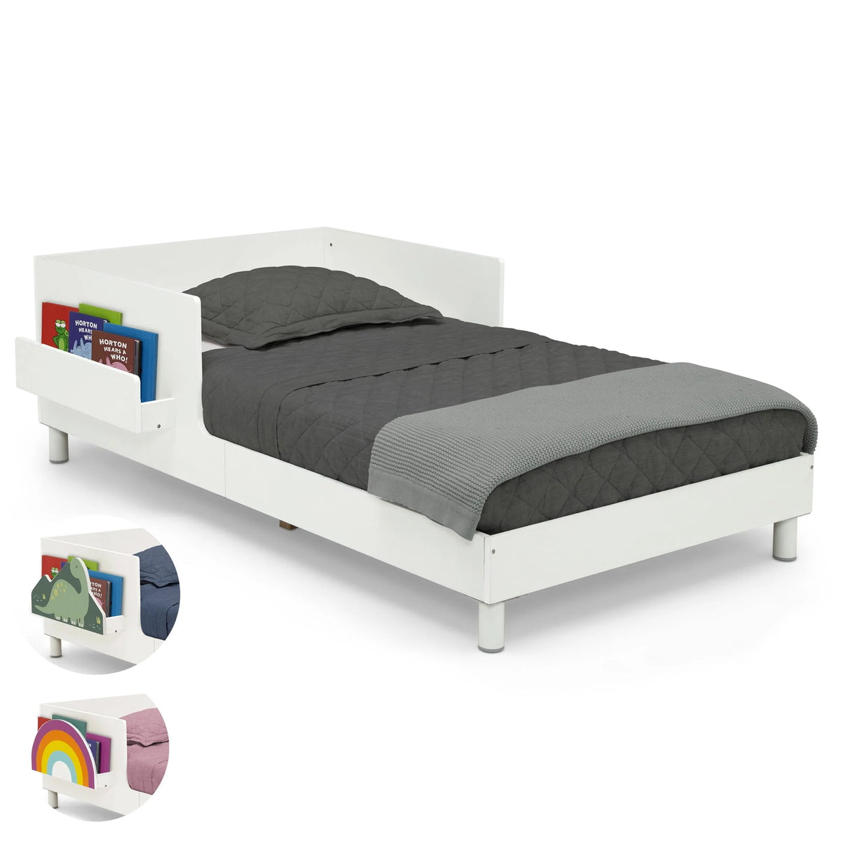 White Toddler Bed with Interchangeable Shelf G539300