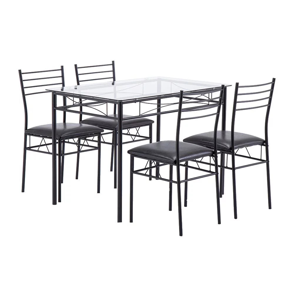 5 Pcs Black Glass Top Dining Set D3330