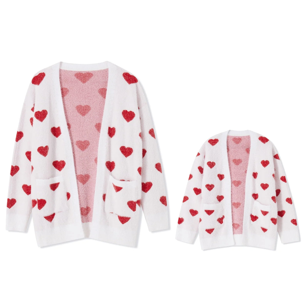 Heart Pattern Long Sleeve Open Front Cardigan Sweater D2628