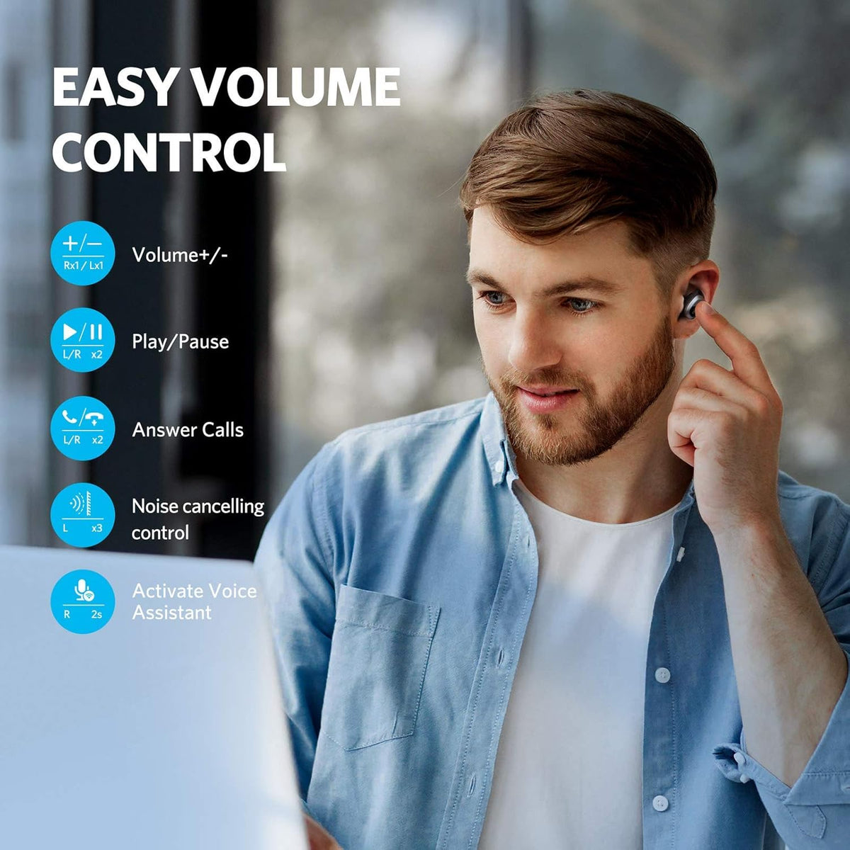 Wireless Active Noise Cancelling Bluetooth Earbuds M594916