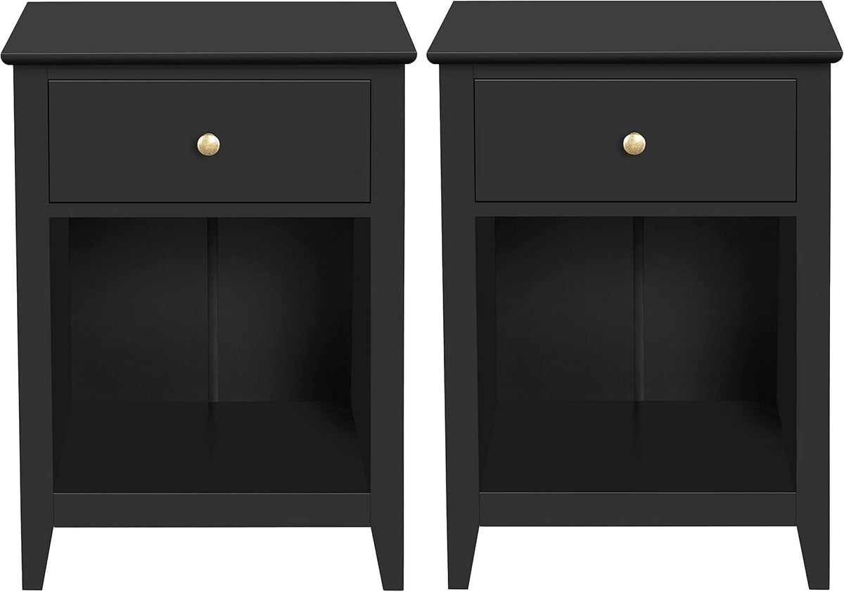 1 Drawer 2-Tier Wooden Sofa Side Table Black V733