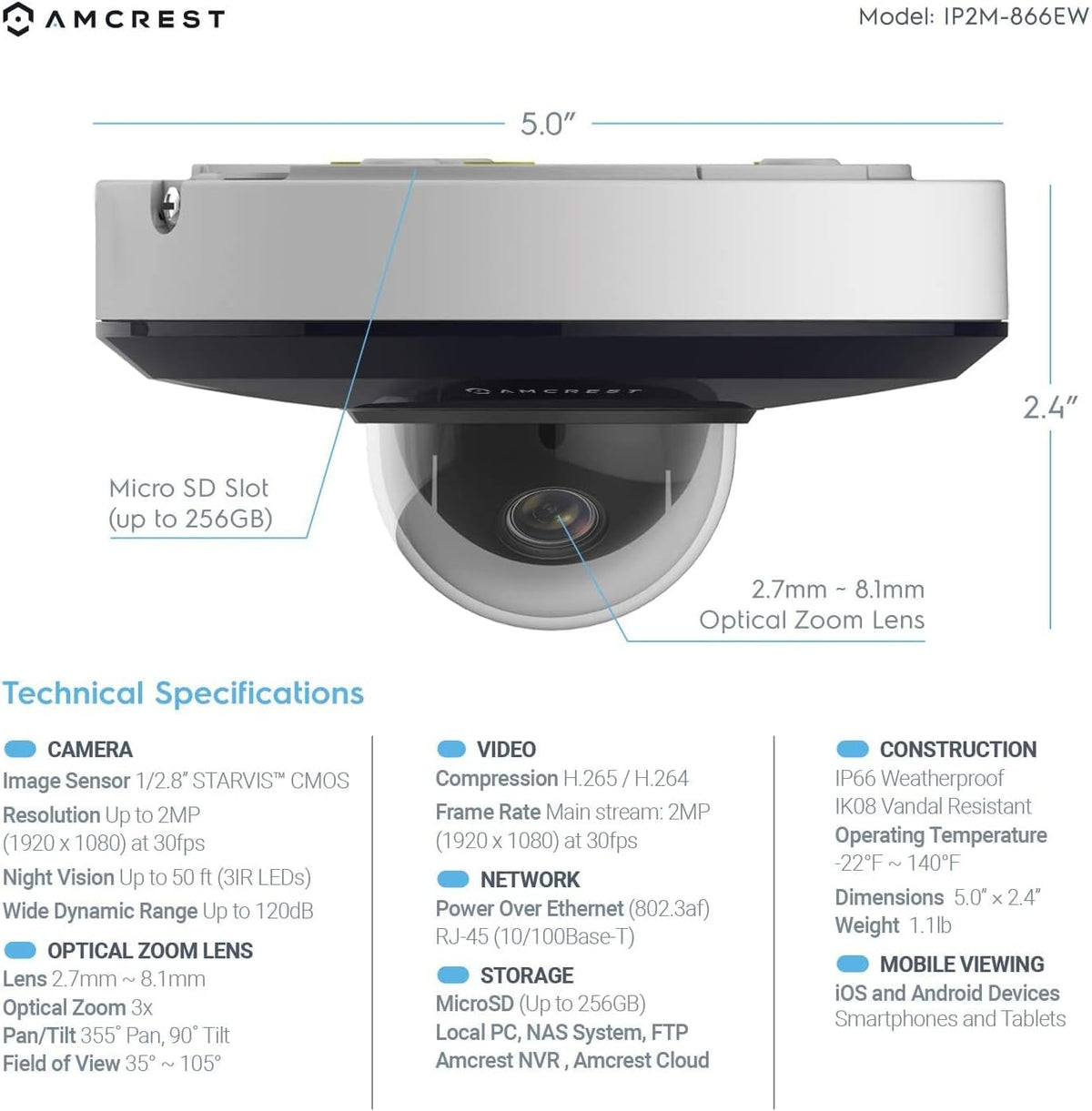 1080P PTZ Outdoor PoE Camera M916