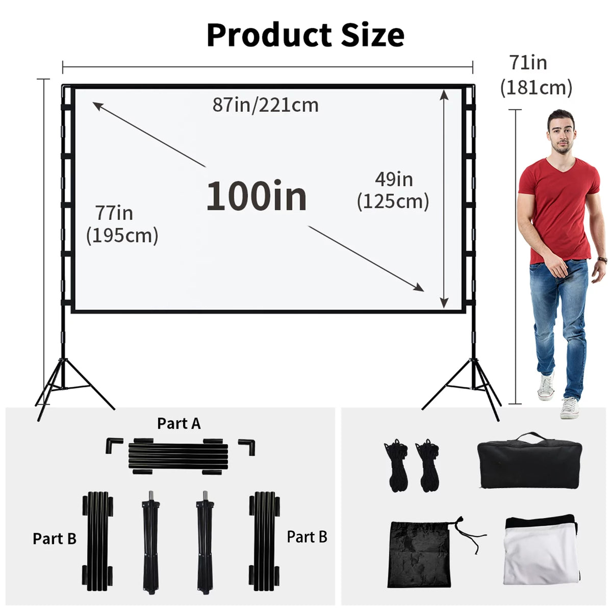 100inch Portable Projector Screen with Stand X75881