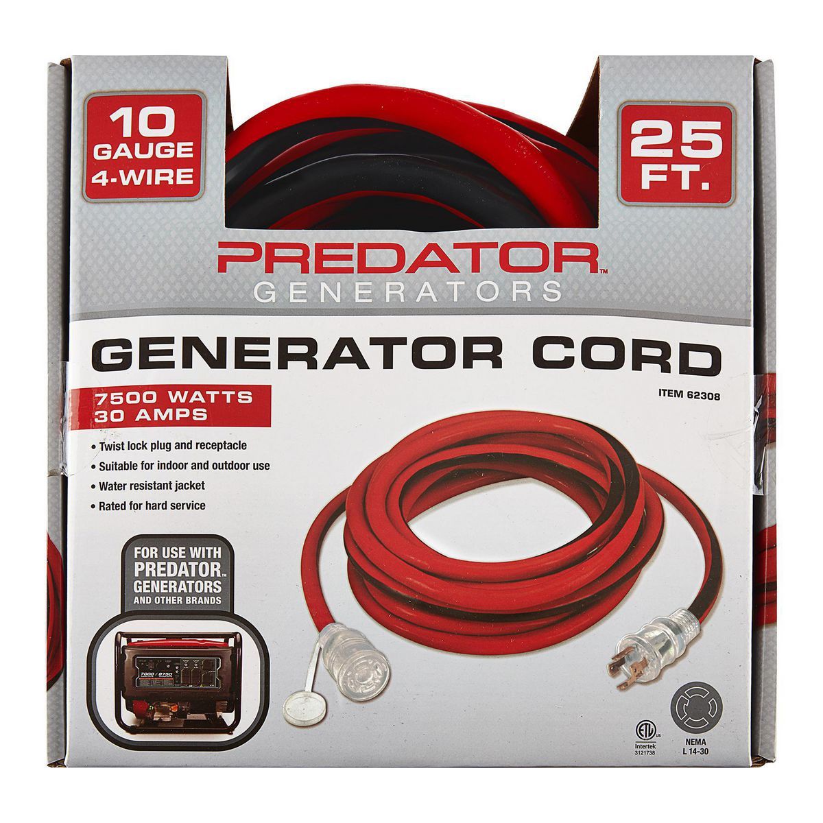 25 ft. 10 Gauge 4-Prong Twist Lock 30A Generator Extension Cord W2960