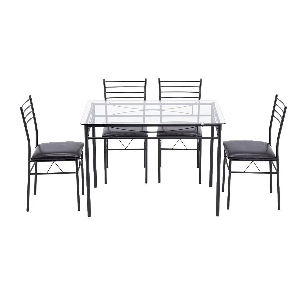 5 Pcs Black Glass Top Dining Set D3330