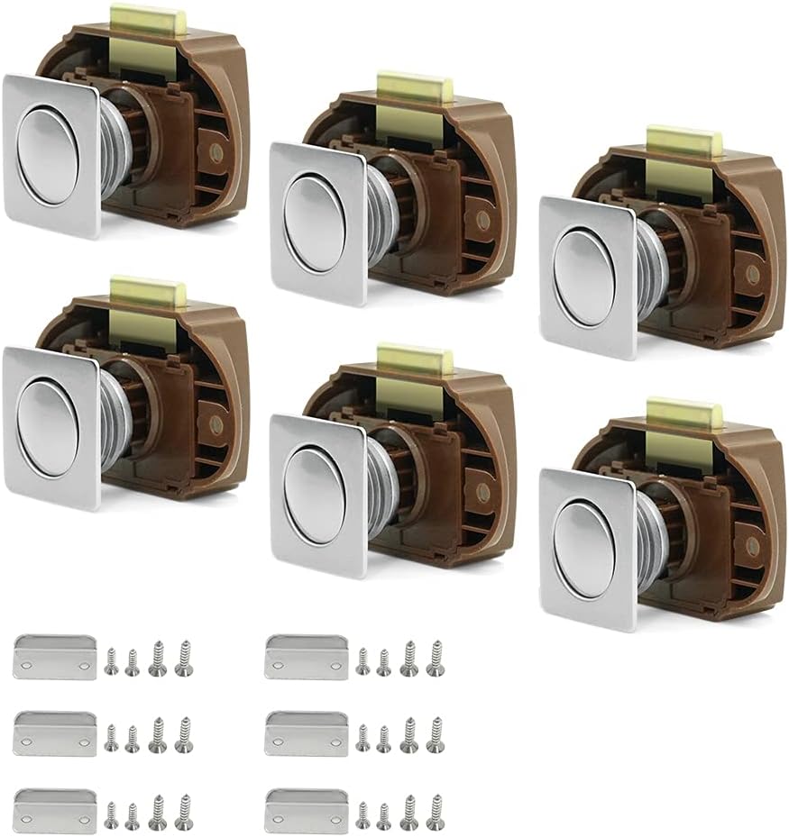 Push Button Cabinet Latches 12 PCS ABS Chrome Round Plastic Lock N6074