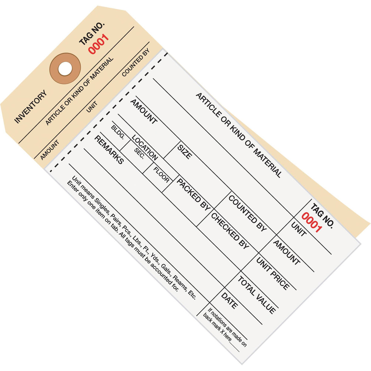 Inventory Tags 2 Part Carbonless Stub Style #8 500 D170573