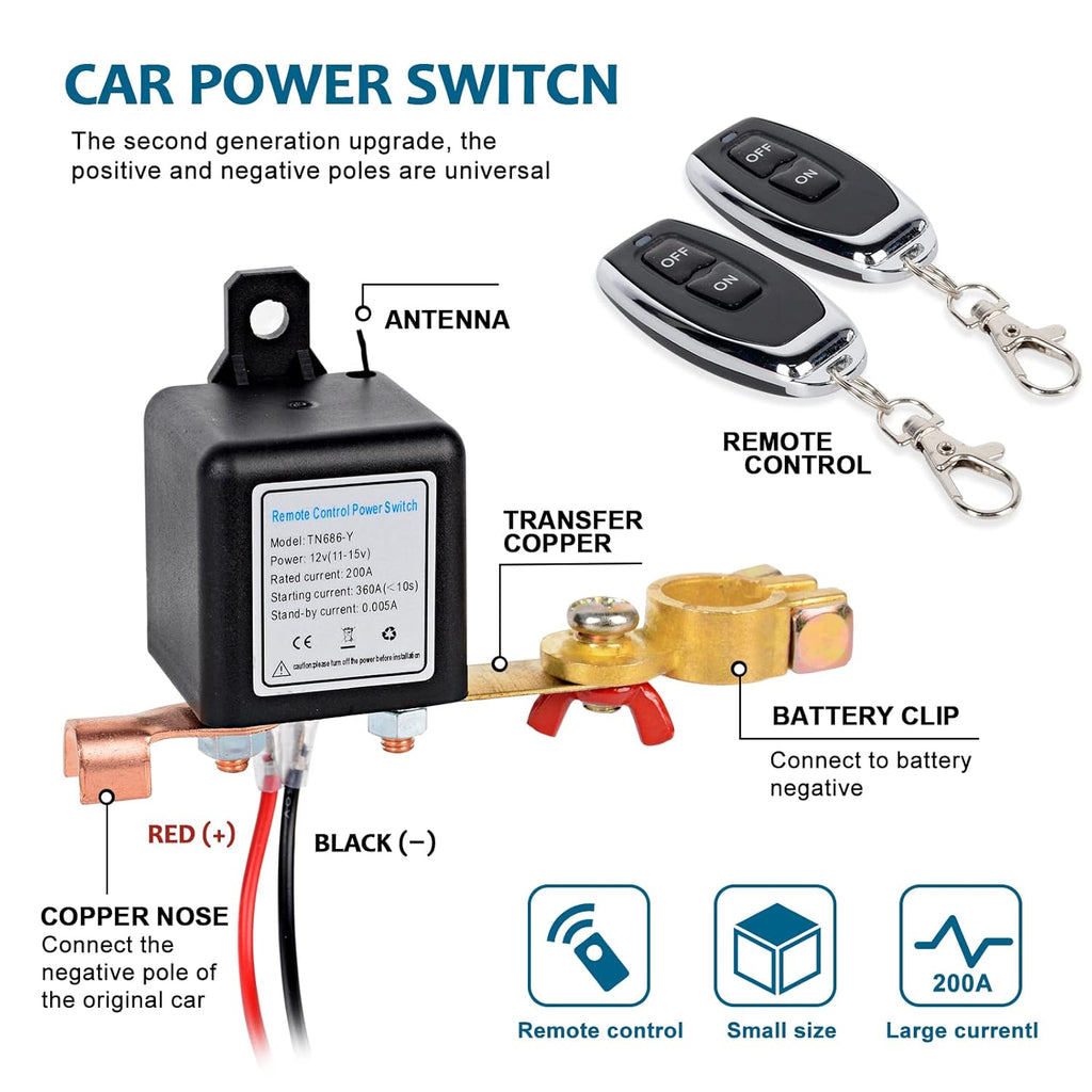 Wireless Remote Control Battery Disconnect Switch DC12V 200A Z8586