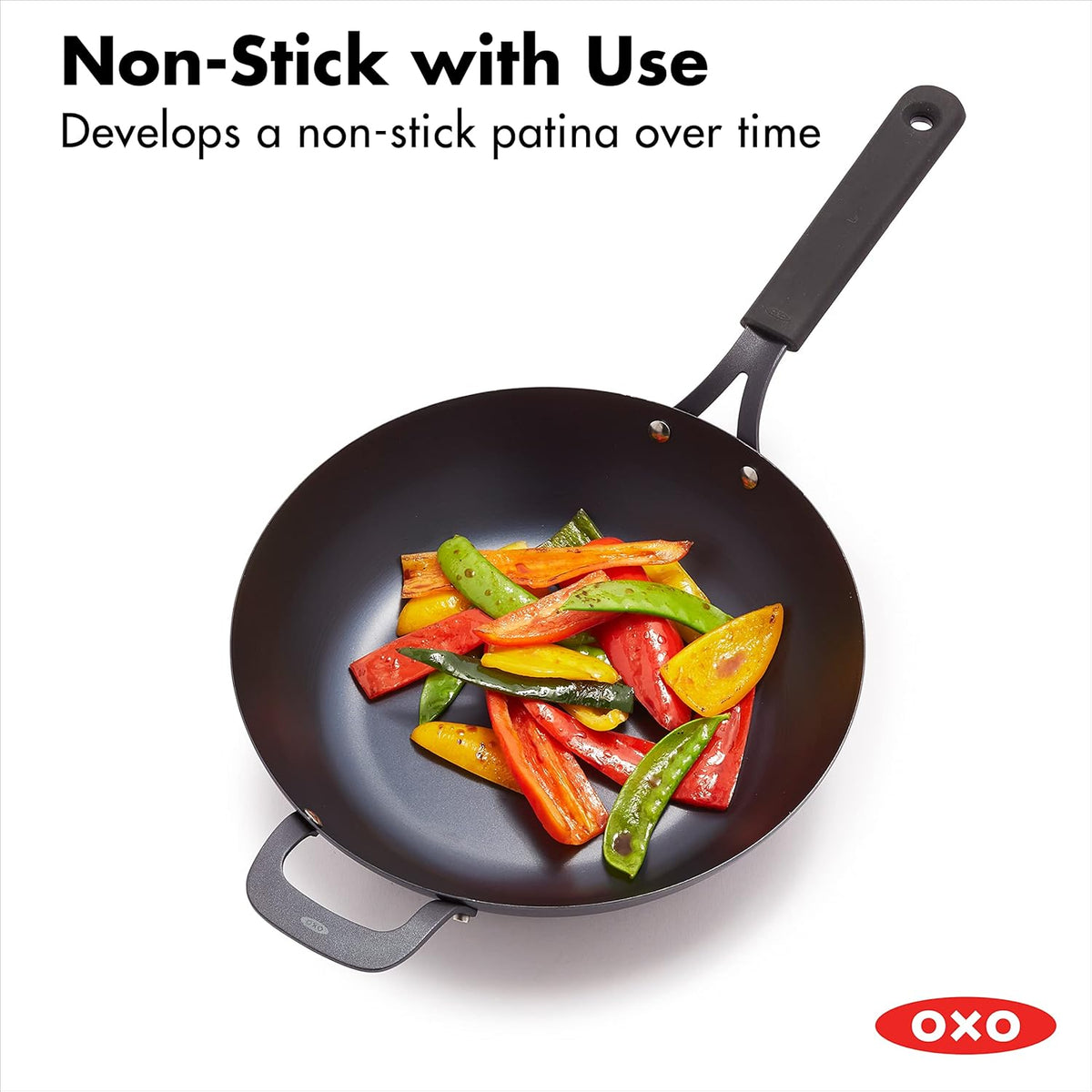 12 Carbon Steel Wok Pan with Silicone Handle Holder Y105
