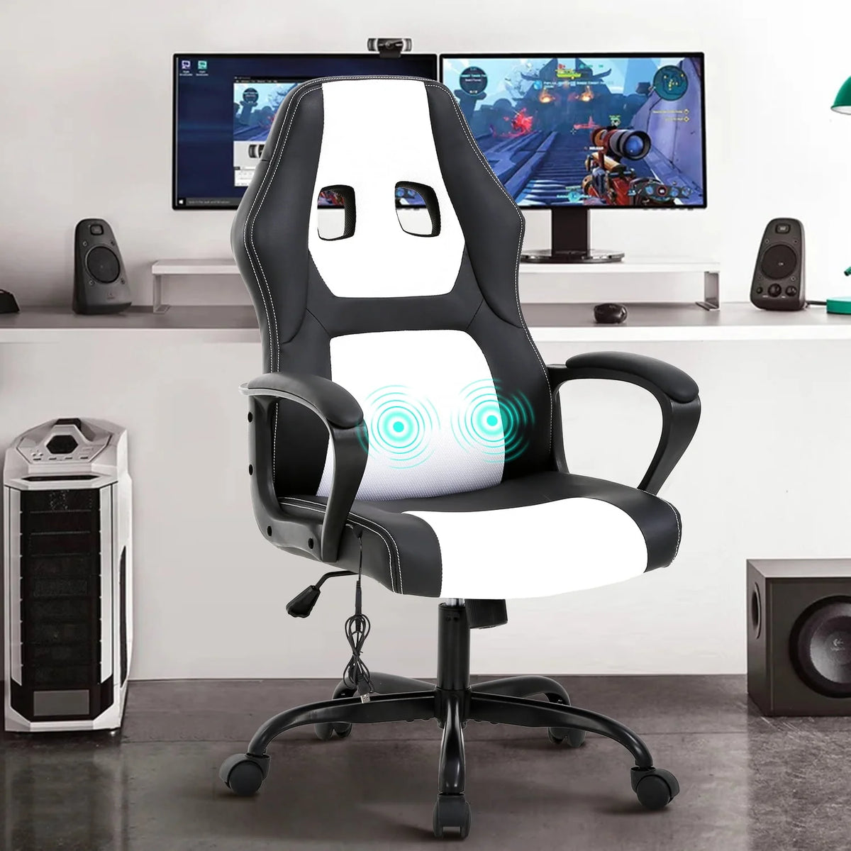 Black Adjustable PU Leather Massage Gaming Chair K843117