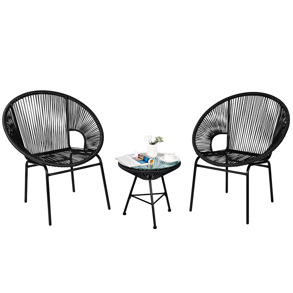 3 Pc Black Plastic Rope Patio Bistro Set Z111004