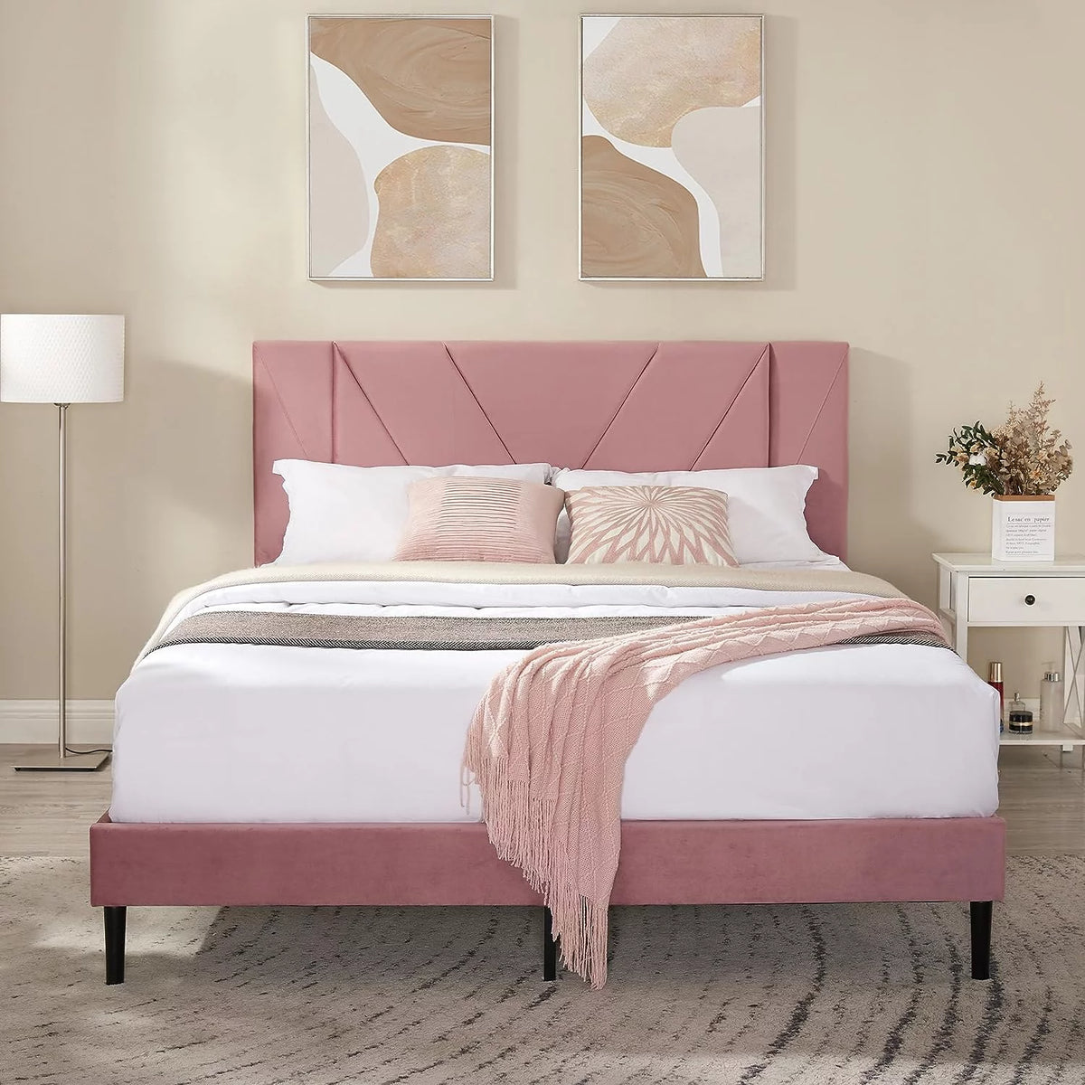 Queen Size Black Velvet Upholstered Platform Bed Frame A922942
