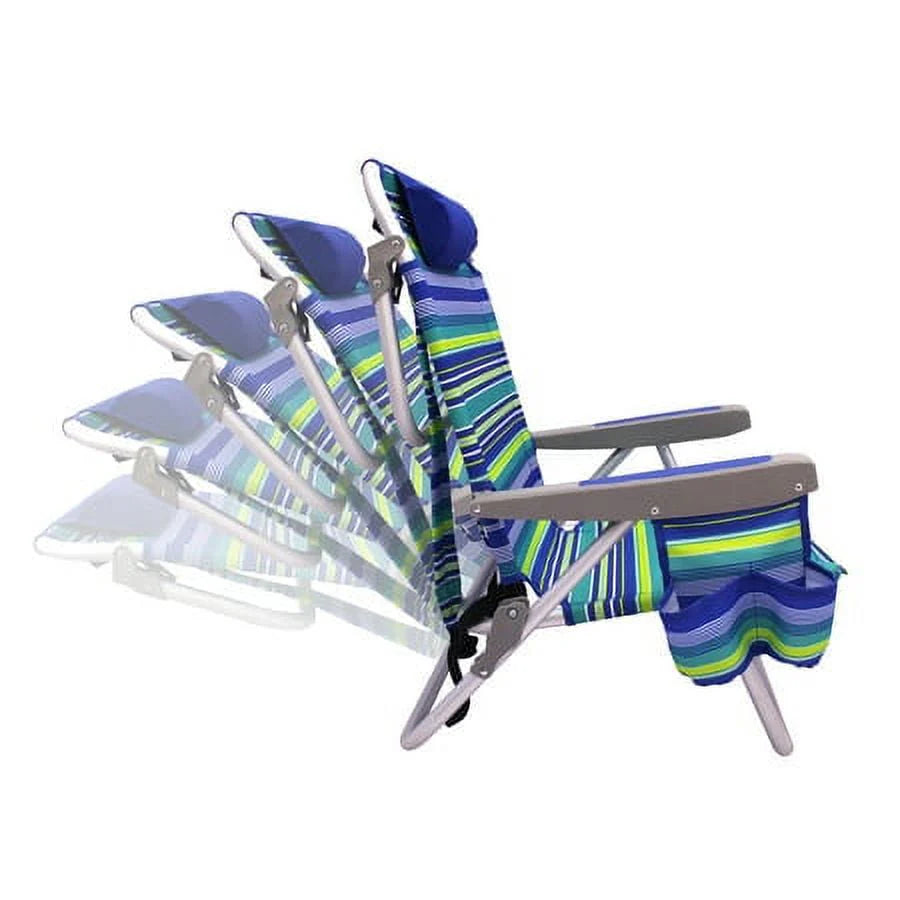 2-Pack Lay-Flat Backpack Chair Blue & Green Stripe C6372
