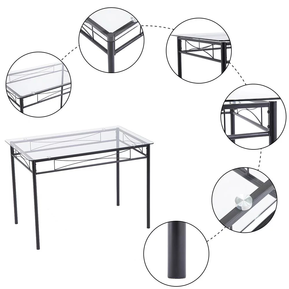 5 Pcs Black Glass Top Dining Set D3330