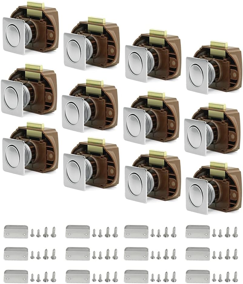Push Button Cabinet Latches 12 PCS ABS Chrome Round Plastic Lock N6074
