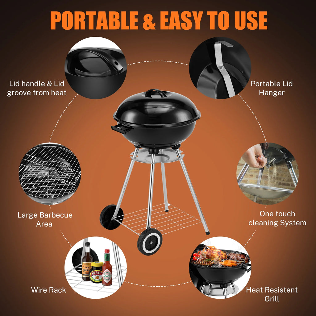 18 Inch Portable Charcoal Grill with Wheels J87654