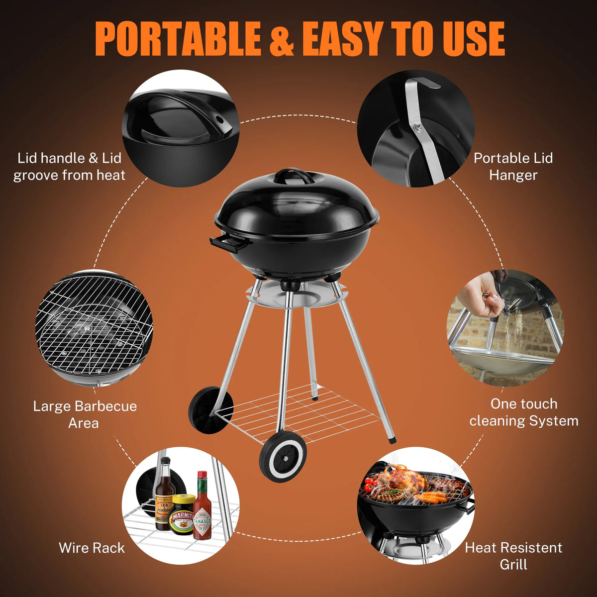 18 Inch Portable Charcoal Grill with Wheels J87654