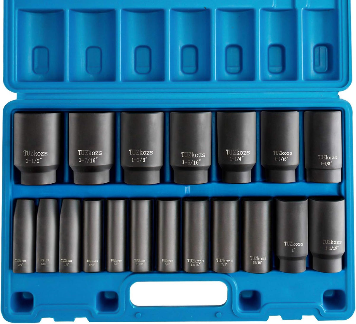 1/2 Inch Drive Deep 6-Point Impact Socket Set, SAE, 19-Piece C4522