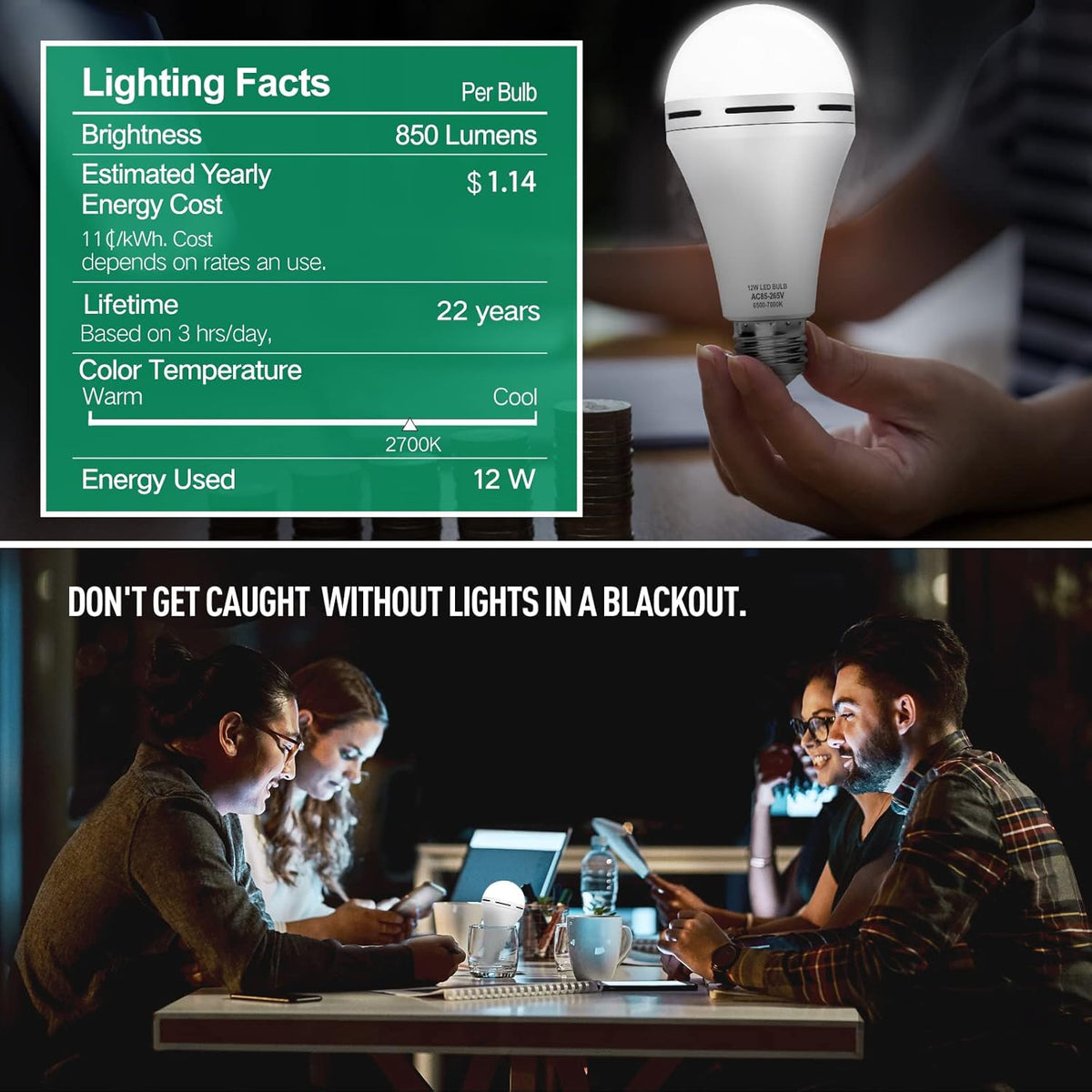 Rechargeable Emergency LED Light Bulb with Hook 1200mAh 12W 10 Pack E117