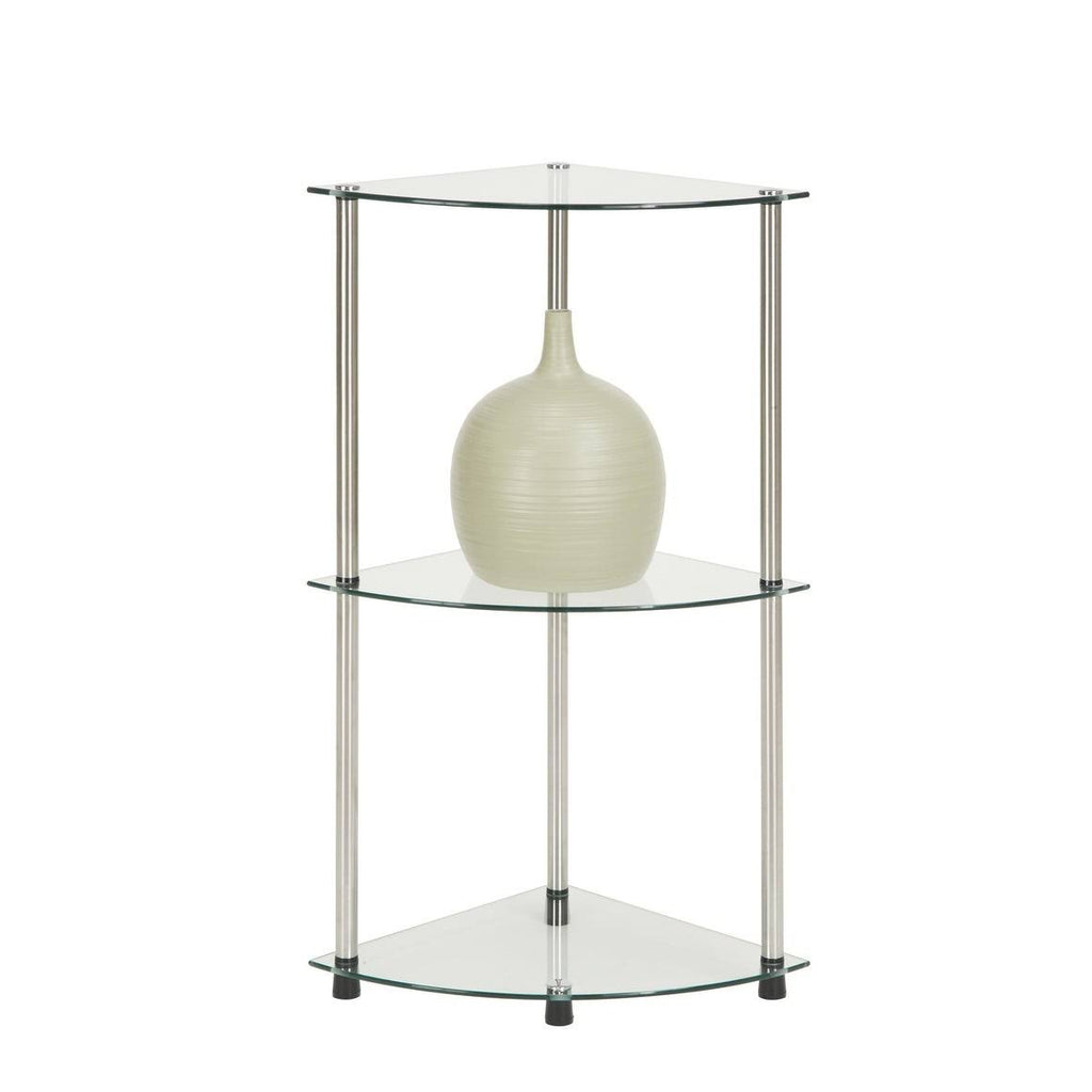 3-Tier Corner Shelf, Black Glass X58787